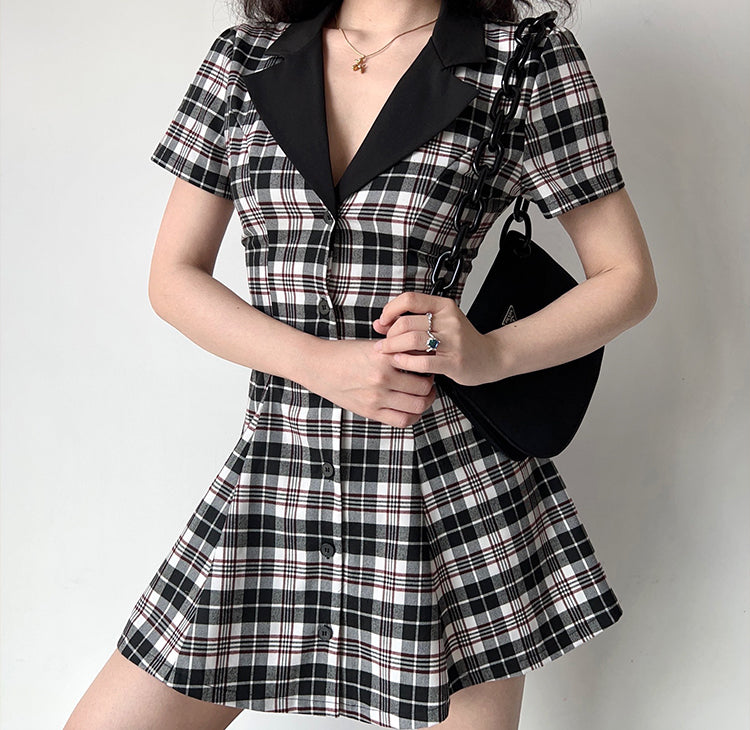 Ifomat Academy Plaid Lapel Dress