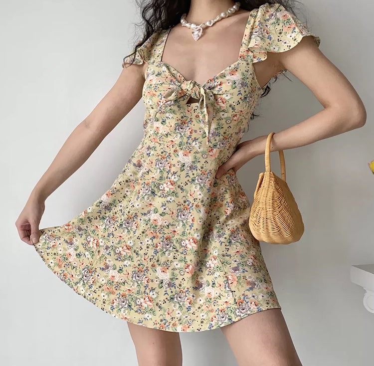 Ifomat Magnolia Floral Bowknot Dress