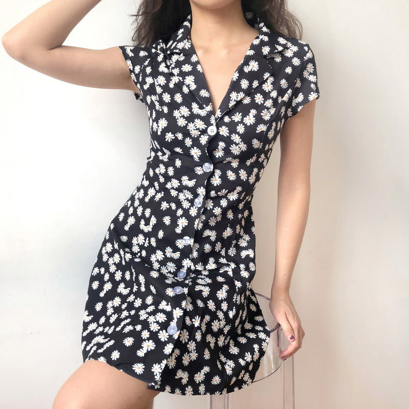 Ifomat Dallas Daisy Button Mini Dress