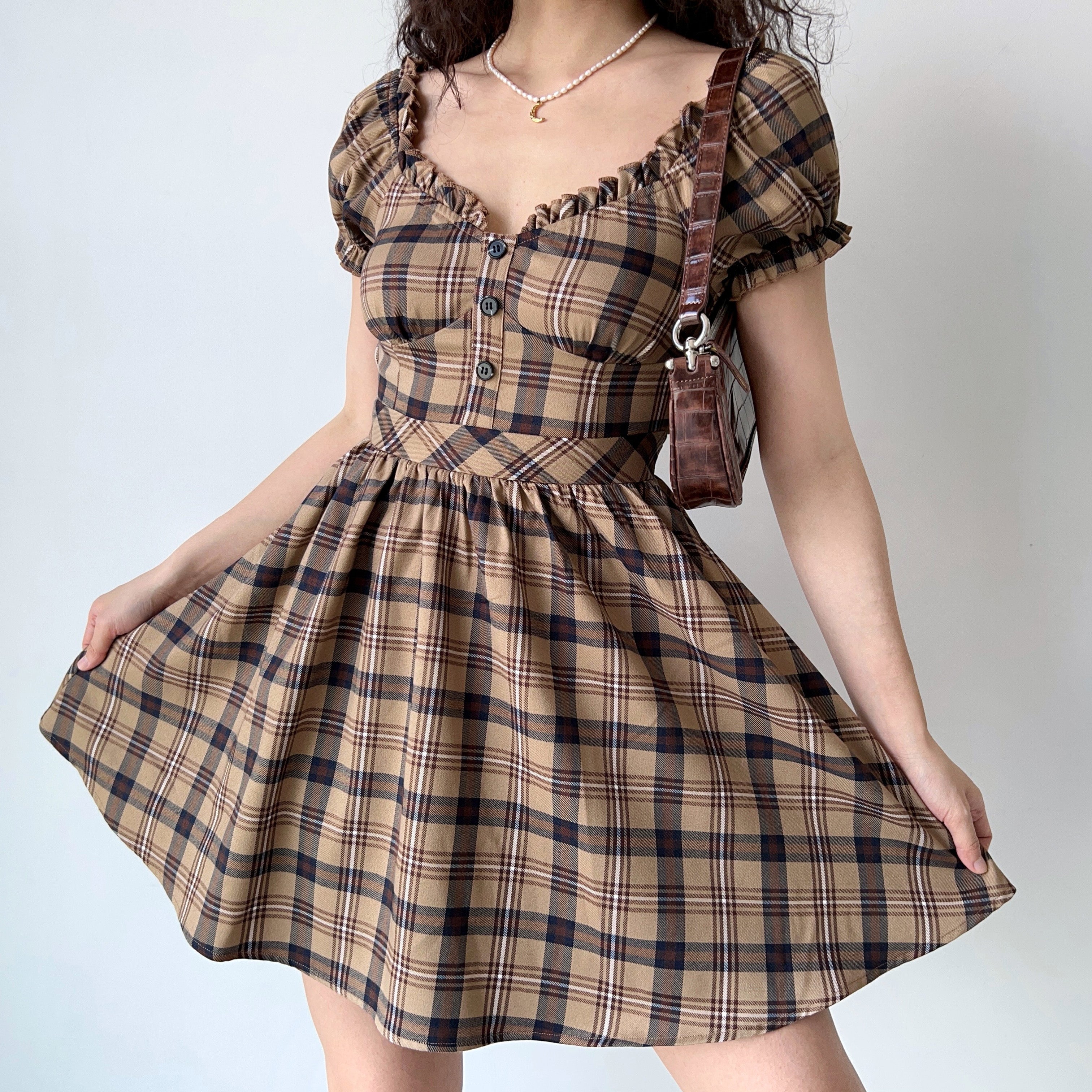 Ifomat Zandria Plaid Bustier Dress