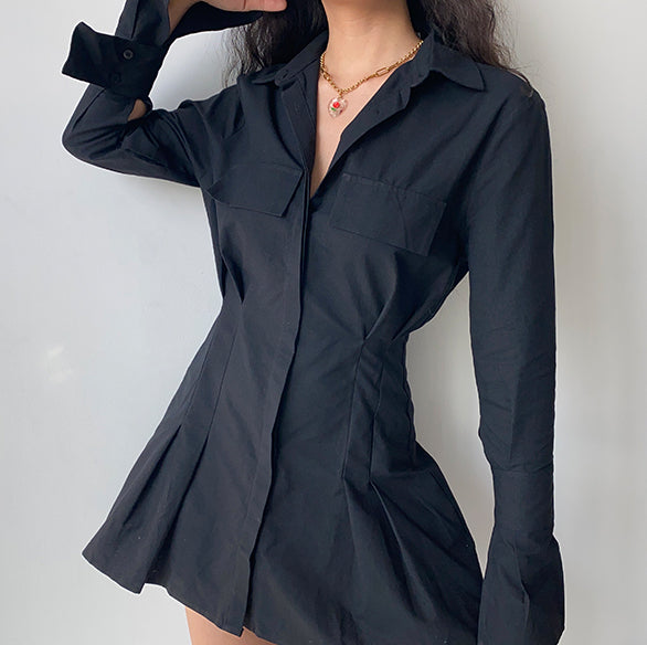 Ifomat Trumpet Sleeve Button Up Dress