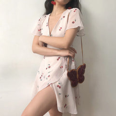 Ifomat 60s Style Cherry Wrap Dress