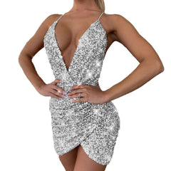 Backless Party Sequin Dress Women Glitter Club Bodycon Mini Dress Summer Spaghetti Strap Christmas Dress Vestidos