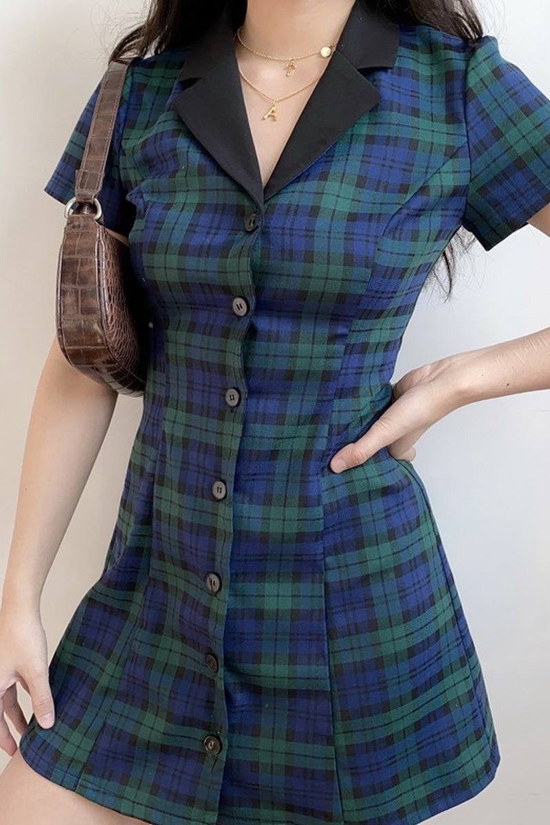 Ifomat Academy Plaid Lapel Dress