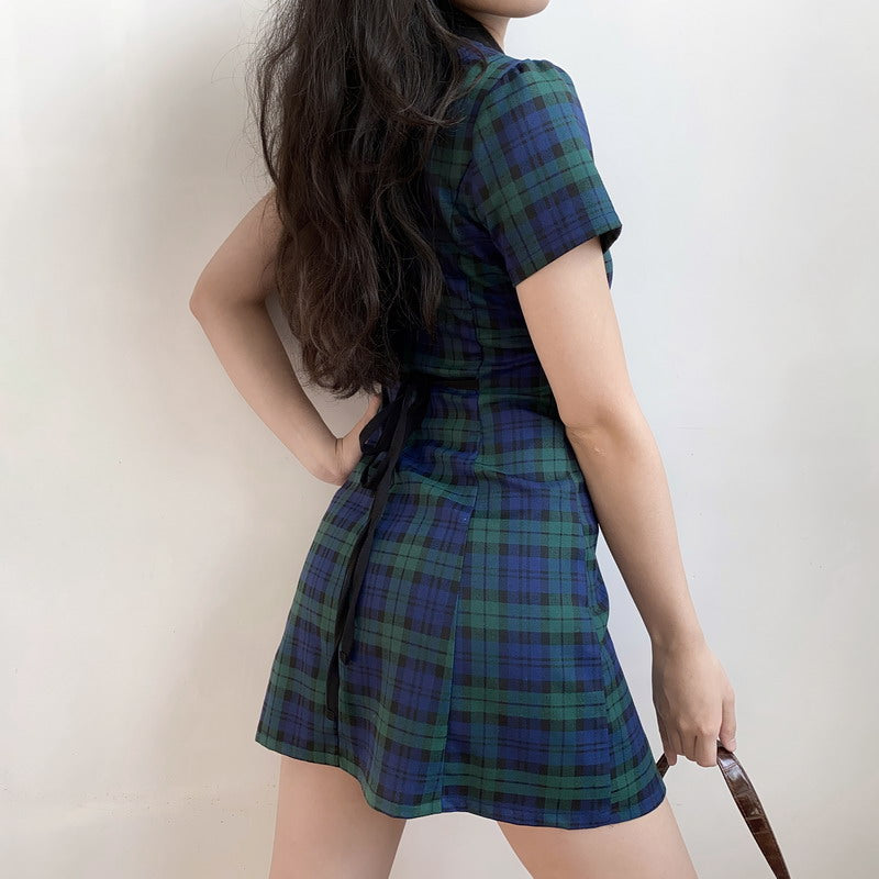 Ifomat Academy Plaid Lapel Dress