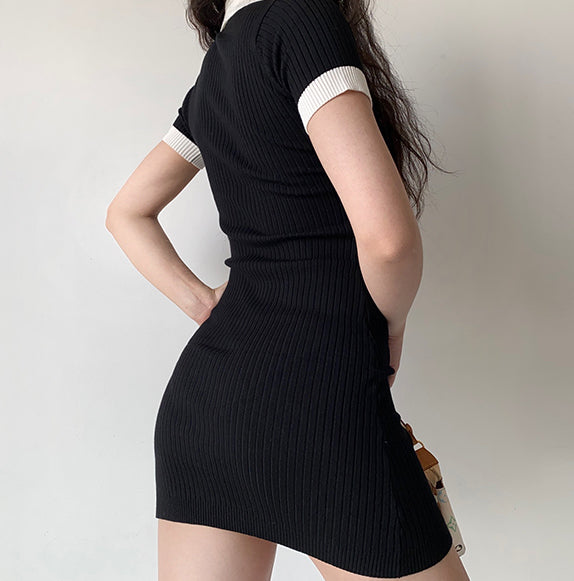 Ifomat Retro Color Block Knit Dress