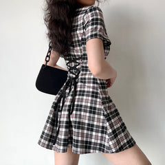 Ifomat Academy Plaid Lapel Dress