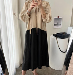 2024 New Fashion Elegant Simple Lace-up Contrast Color Casual Dress