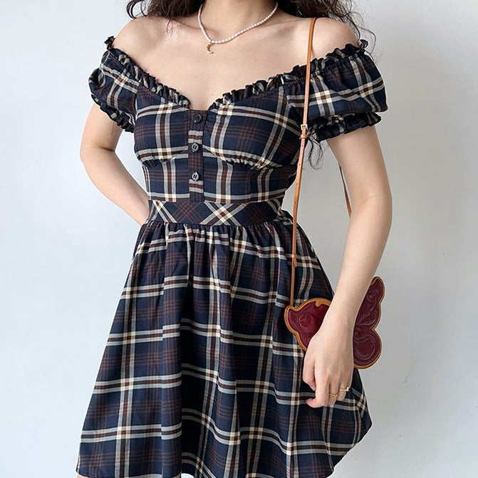 Ifomat Zandria Plaid Bustier Dress