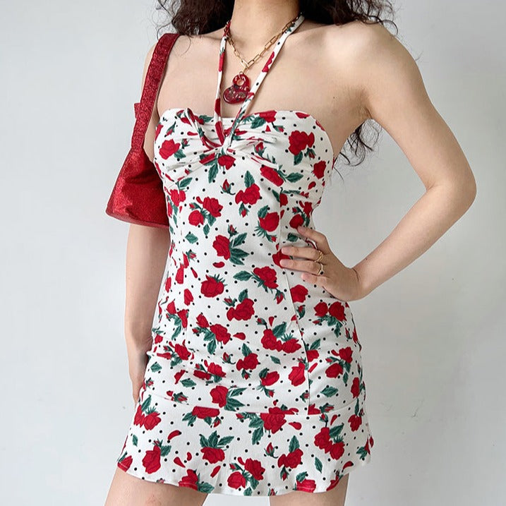 Ifomat Retro Rose Halter Dress