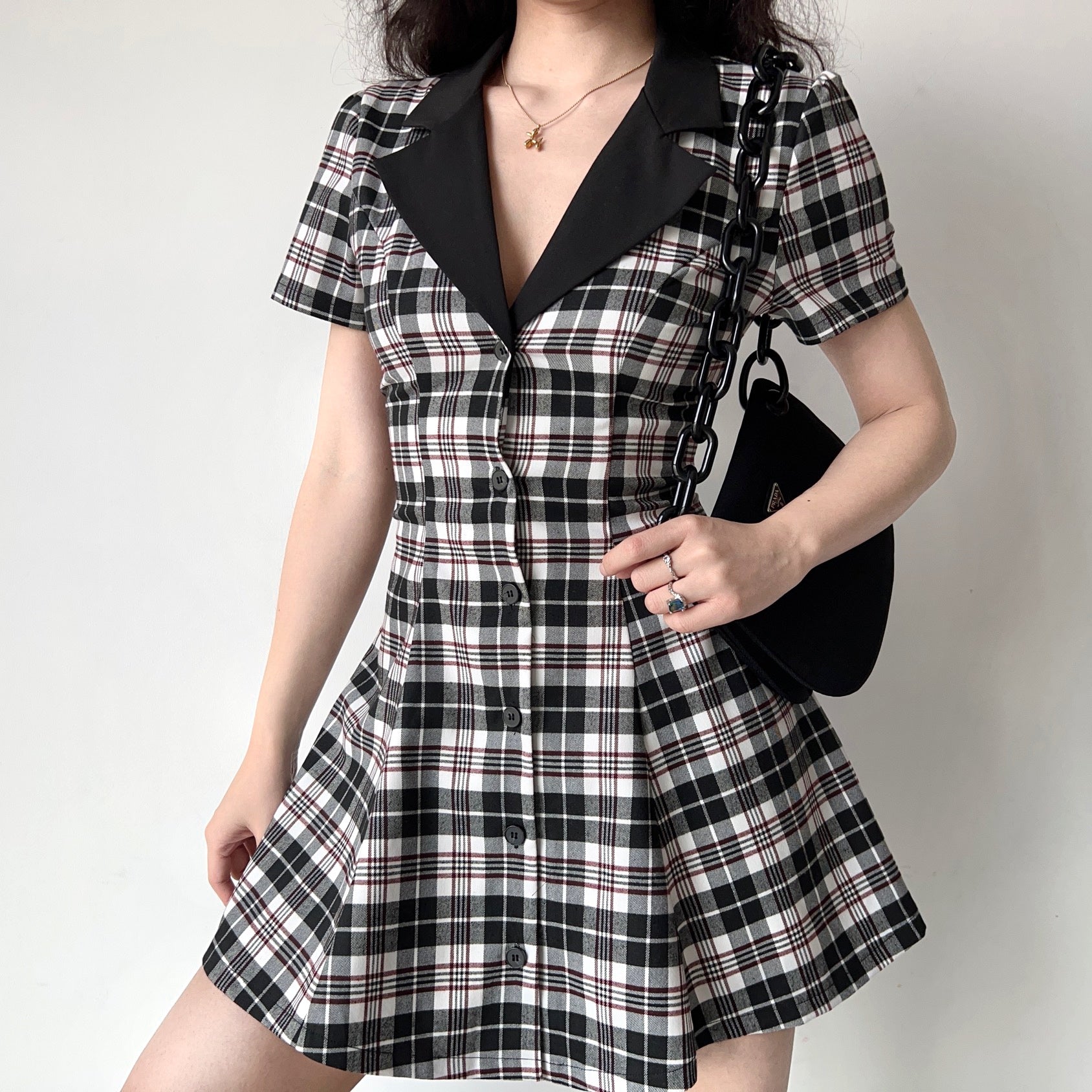 Ifomat Academy Plaid Lapel Dress