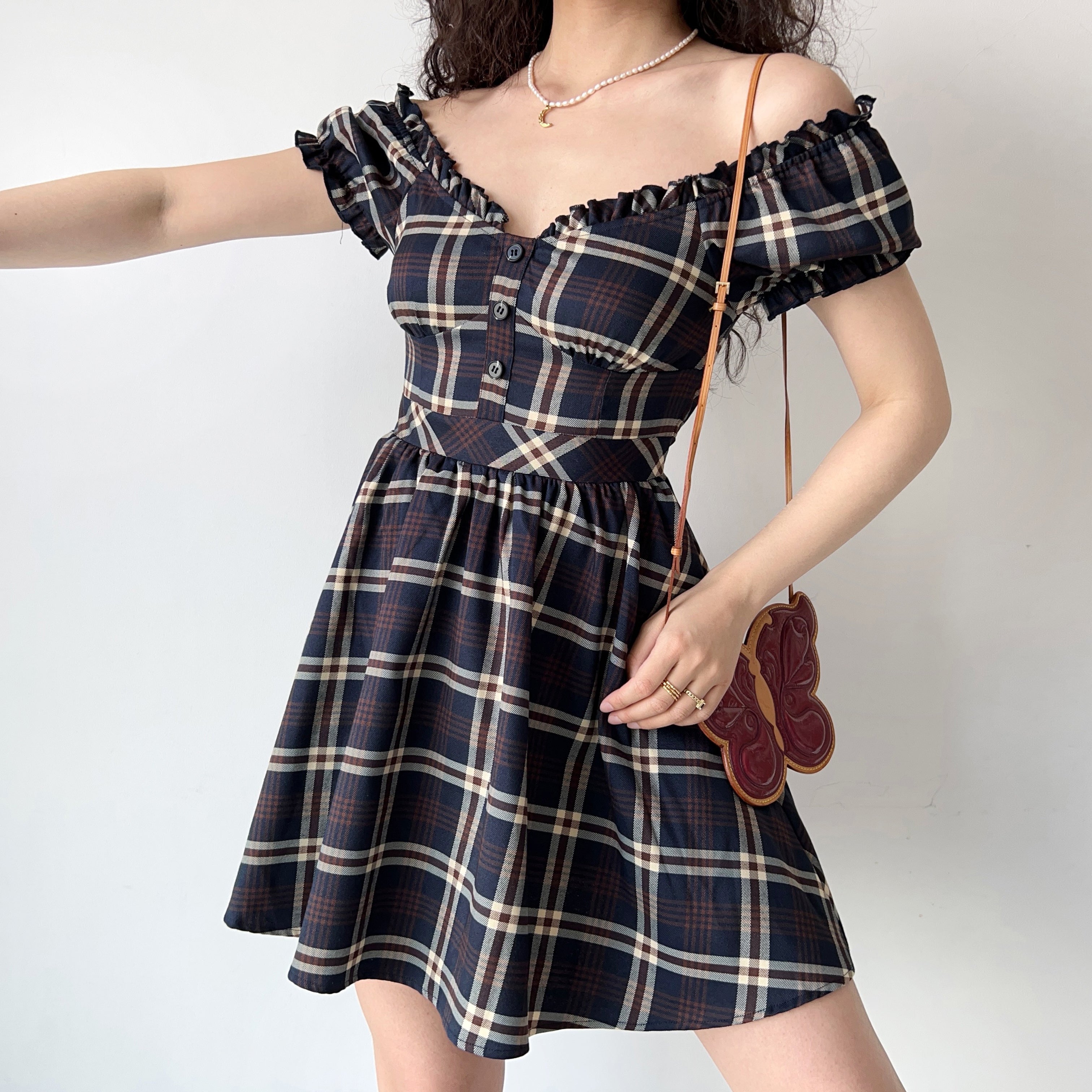 Ifomat Zandria Plaid Bustier Dress