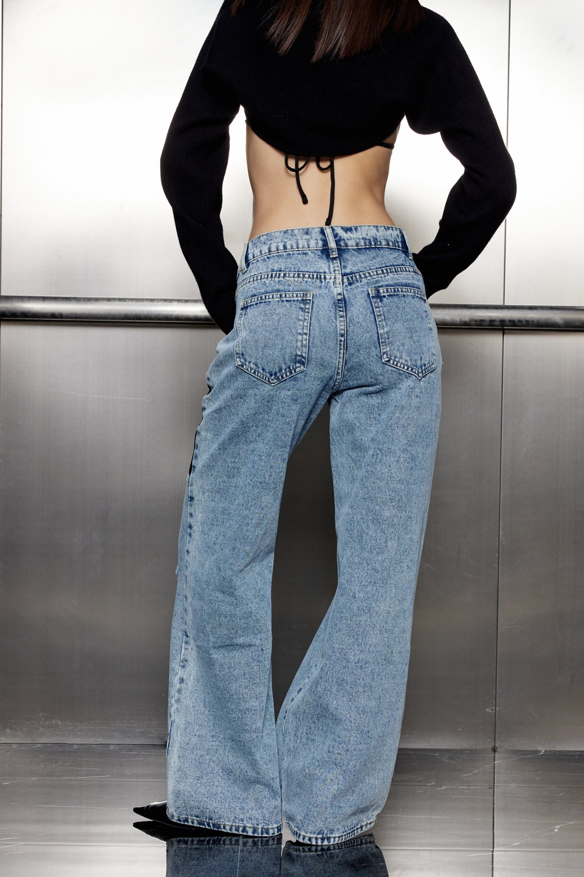 Pari Torn Deconstructed Wide Jeans