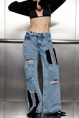 Pari Torn Deconstructed Wide Jeans