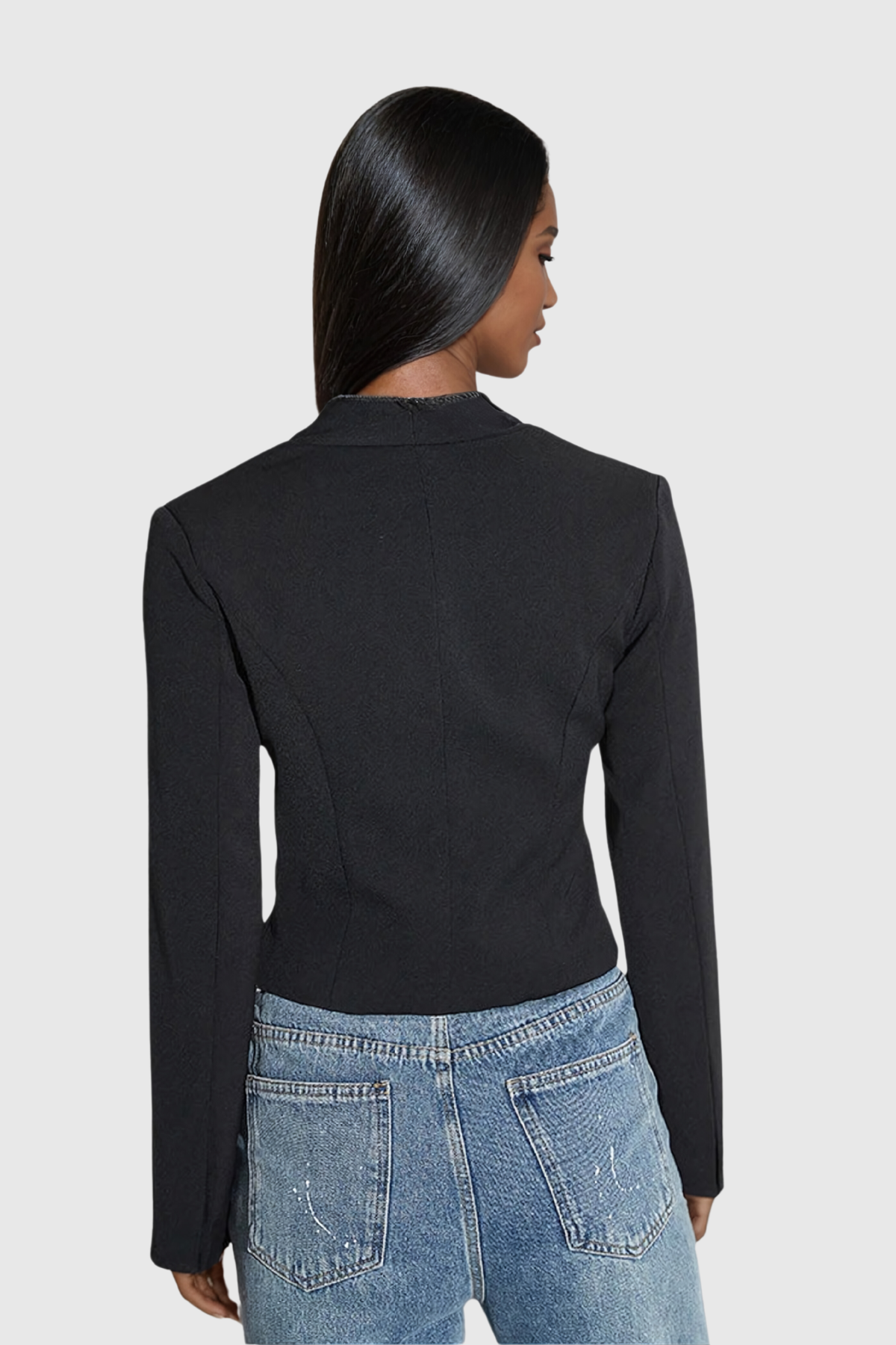 Prisha Zipper V Neck Short Jacket In Black
