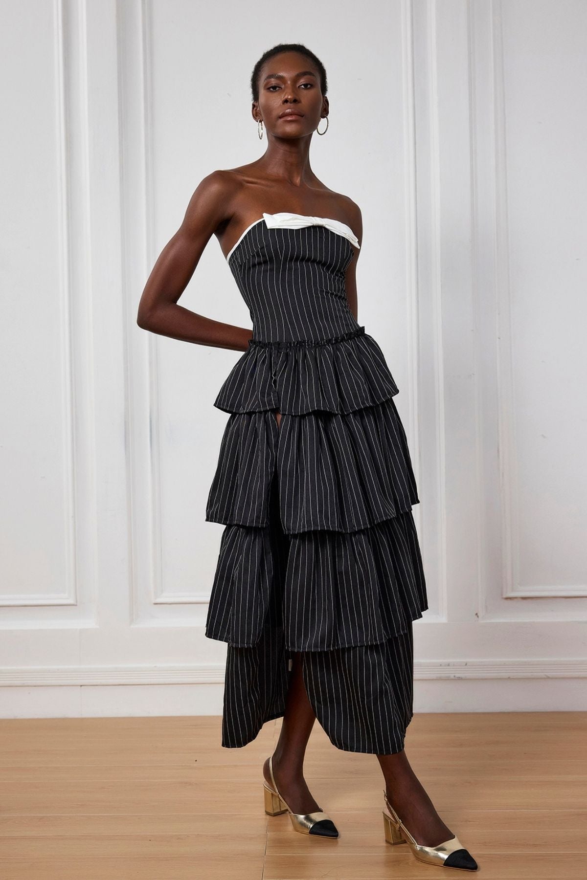 Ruthie Stripe Off Shoulder Ruch Maxi Dress