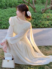 French Elegant Slim Ruffle Dress Summer Women Graduation Evening Party Robe Female Bubble Sleeve Korean Chiffon Vestidos