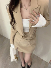 2 Piece Dress Set Women Casual Y2k Crop Tops Elegant Jacket Coats + Mini Skirts Korean Fashion Suits 2023 Autumn Blazers Dress