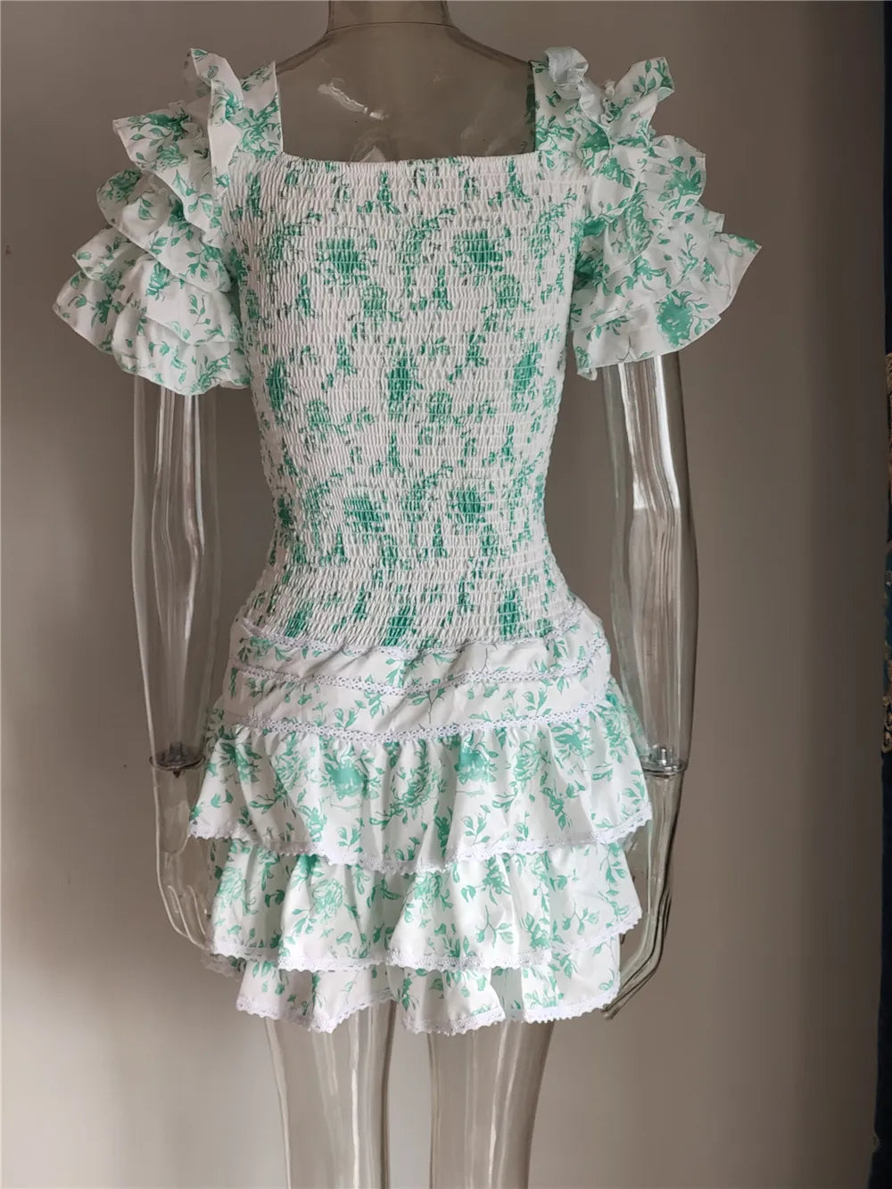 Summer and Autumn Women Short Sleeve Ruffle Pink V-neck Mini Dress