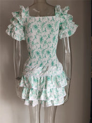 Summer and Autumn Women Short Sleeve Ruffle Pink V-neck Mini Dress