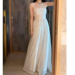Women Dress Summer Solid Simple Beach Holiday Long Dress Beige Sexy Elegant Spaghetti Strap Dress Vestidos