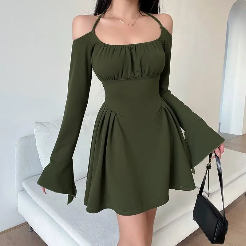 2024 New Sexy Slash Neck Ladies Dresses Long Sleeve Summer Solid Pullovers Temperament Tight Dress Elegant Women's Clothing