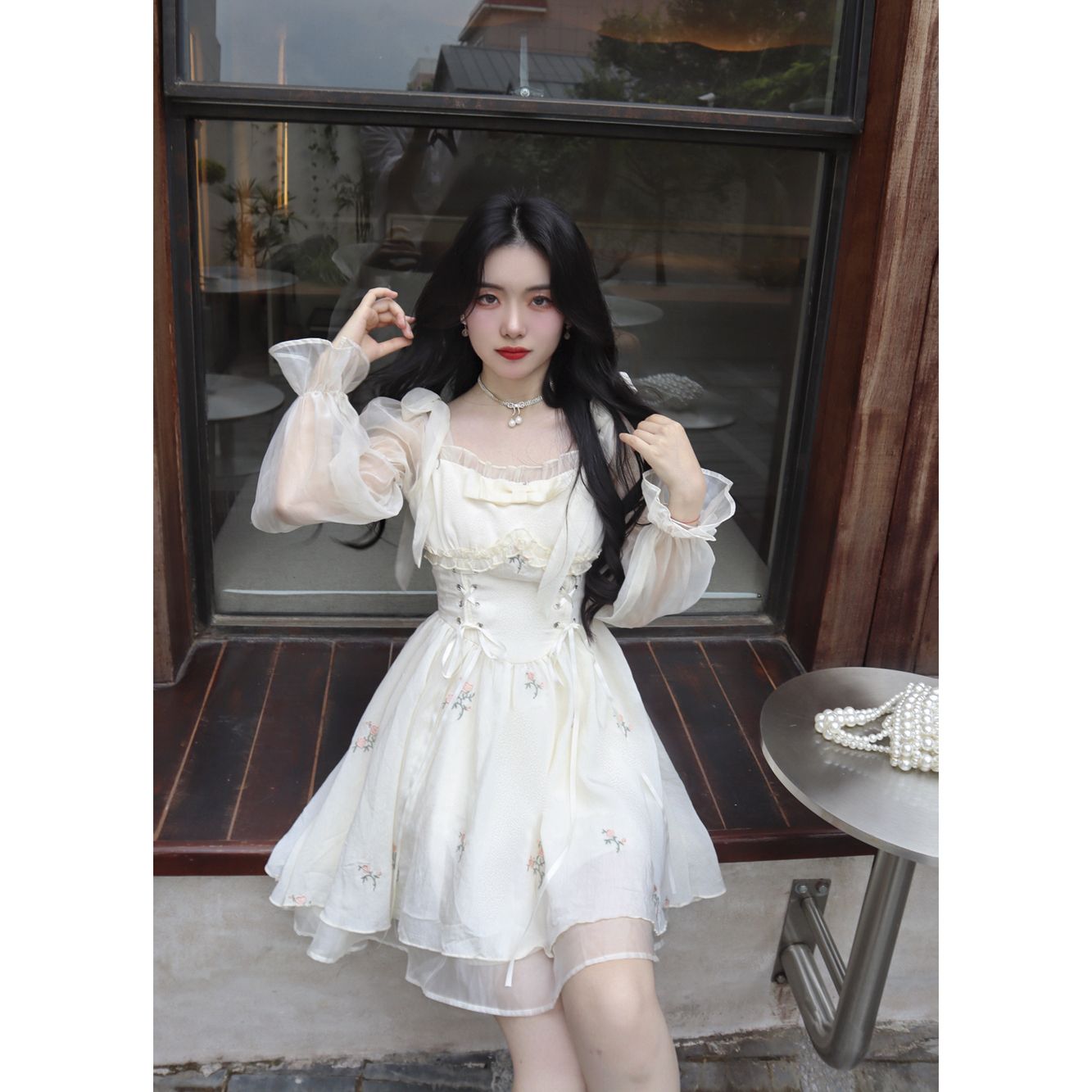 Korea Fashion Sweet Fairy Women Dress Summer 2023 Flower Elegant Office Lady Dress Square Collar Wood Ear One Piece Mini Dress