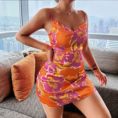 2023 Summer Fashion Female Boho Dress Sleeveless Printed Floral Party Skirt Night Club Outfits   Prom Women Beach Mini Dress