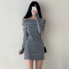Women's Dresses Bodycon Clothing Over The Shoulder Solid Female Dress Extreme Mini Crochet Sexy Daring One Knit Short Harajuku