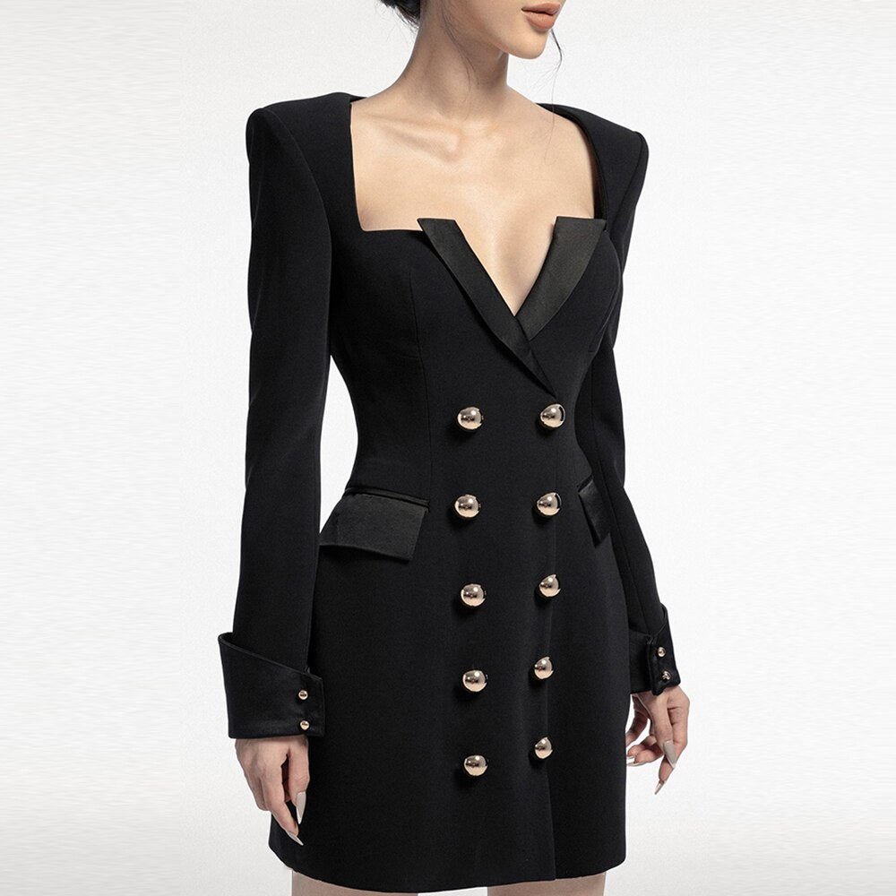 High Street Blazer Dress For Women V Neck Long Sleeve Double Breasted High Waist Mini Dresses Female 2022 Spring Clothes New