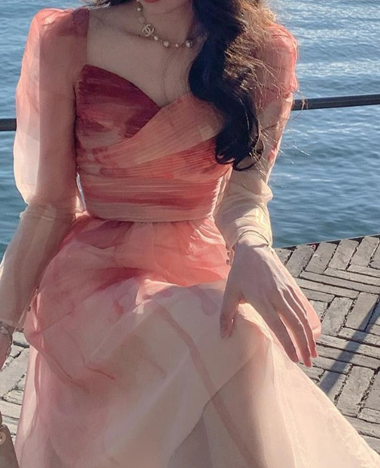 Summer Vintage Elegant Dress Women Casual Princess Midi Fairy Strap Dress Beach Female 2022 One Piece Dress Korean