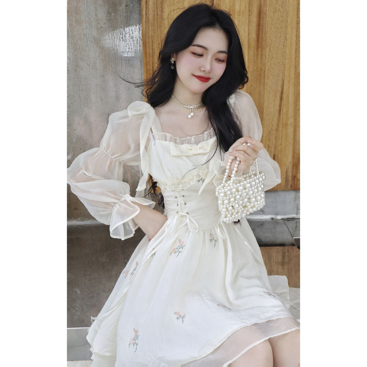 Korea Fashion Sweet Fairy Women Dress Summer 2023 Flower Elegant Office Lady Dress Square Collar Wood Ear One Piece Mini Dress