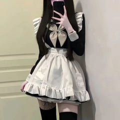 Lolita Kawaii Sweet Sailor Collar Bow Long Sleeve Dress for Women+ Y2k E-Girl Ruffles Slim Waist Apron Autumn Two Piece Setas