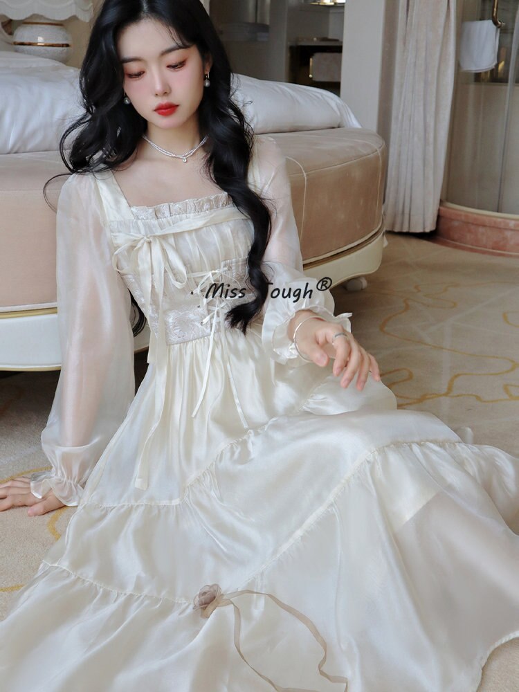 Yellow French Vintage Fairy Dress Women Bandage Elegant Evening Party Midi Dress Long Sleeve Korean Style Fairy Dress Autumn New