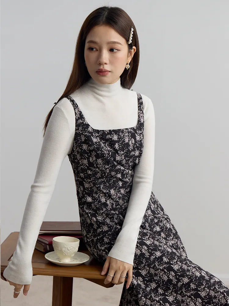 French Romantic Elegant Fragmented Flower Suspended Dress Women's Winter 2023 New Slim Bottom Dress For Women Csaual
