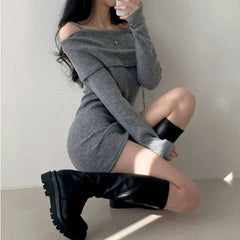 Women's Dresses Bodycon Clothing Over The Shoulder Solid Female Dress Extreme Mini Crochet Sexy Daring One Knit Short Harajuku
