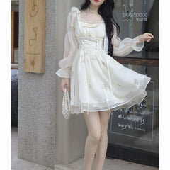 Korea Fashion Sweet Fairy Women Dress Summer 2023 Flower Elegant Office Lady Dress Square Collar Wood Ear One Piece Mini Dress