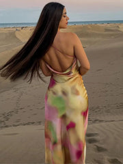 Sexy Open Back Tie Elegant Party Dress Summer Slip Dress For Women 2024 Cowl Neck Spaghetti Strap Tie Dye Print Midi Dress