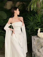 Women Summer Elegant Satin Silky Off Shoulder Slim White Cocktail Dress Lady Party Maxi Dress vestidos de fiesta para bodas