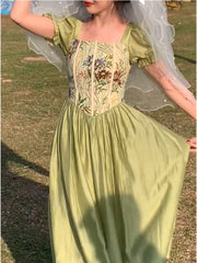 Vintage Fairy Dress Woman 2022 Summer Short Sleeve Midi Dress Casual One Piece Elegant Dress Korean Evening Fashion
