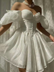 Women's Puff Sleeve Tulle Mini Princess Dress Elegant Chic Party Vintage A-Line Dress Women's Wedding Party Ball Mini Fairy Dres