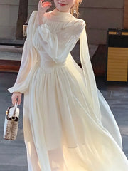 French Elegant Slim Ruffle Dress Summer Women Graduation Evening Party Robe Female Bubble Sleeve Korean Chiffon Vestidos