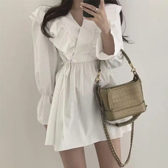 Spring Autumn Sweet Femme Patchwork 2024 Dresses Long Sleeve Korean Fashion Temperament Solid Color O-neck Women's Clothing