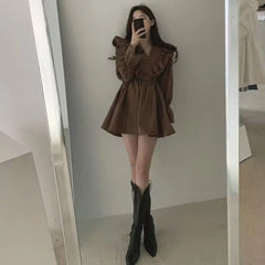 Spring Autumn Sweet Femme Patchwork 2024 Dresses Long Sleeve Korean Fashion Temperament Solid Color O-neck Women's Clothing