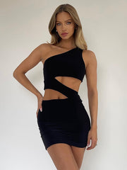 Back to college One Shoulder Cut Out Sexy Summer Bodycon Dress Women Black 2022 Sleeveless White Backless Mini Party Dresses Vestidos