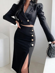 Two-piece women dress office suit short jacket slit long skirt sexy dresses elegant black two-piece Women's suits Two-piece