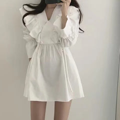 Spring Autumn Sweet Femme Patchwork 2024 Dresses Long Sleeve Korean Fashion Temperament Solid Color O-neck Women's Clothing