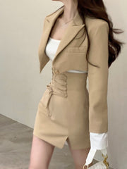 2 Piece Dress Set Women Casual Y2k Crop Tops Elegant Jacket Coats + Mini Skirts Korean Fashion Suits 2023 Autumn Blazers Dress