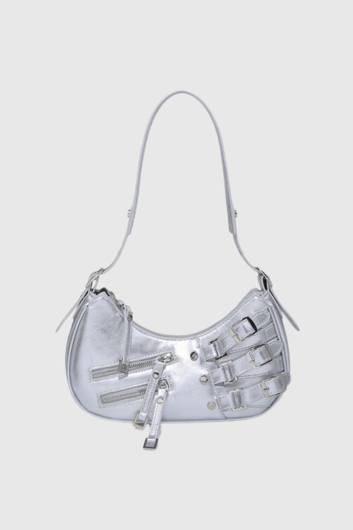 Sara Zip Faux Leather Bag In Silver