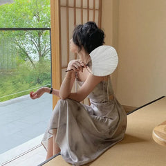 Sexy Hollow Out Spaghetti Strap Midi Dress Women Summer French Sleeveless Slim One Piece Vestidos Lady Fashion Chic Prom Clothes